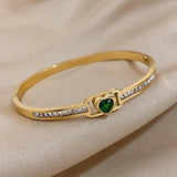 Hollow Zircon Heart Steel Bangles for Women