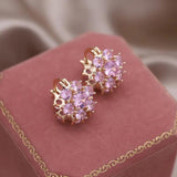 14K Plated Purple Flower Zircon Earrings Women's Party Accessories