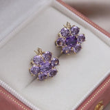 14K Plated Purple Flower Zircon Earrings Women's Party Accessories