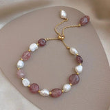 Baroque Pearl & Strawberry Quartz 14K Filled Charm Bracelet