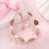 Baroque Pearl & Strawberry Quartz 14K Filled Charm Bracelet