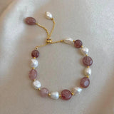 Baroque Pearl & Strawberry Quartz 14K Filled Charm Bracelet