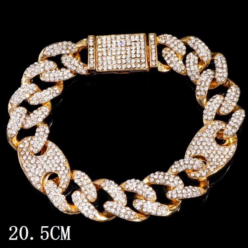 Rhinestone Cuban Link Bracelet Silver Bling Crystal Hip Hop