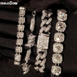 Rhinestone Cuban Link Bracelet Silver Bling Crystal Hip Hop