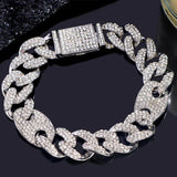 Rhinestone Cuban Link Bracelet Silver Bling Crystal Hip Hop
