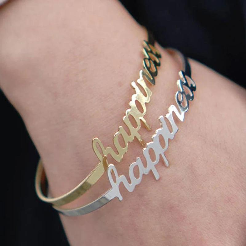 Personalized Name Cuff Bracelet Stainless Steel Open Bangle