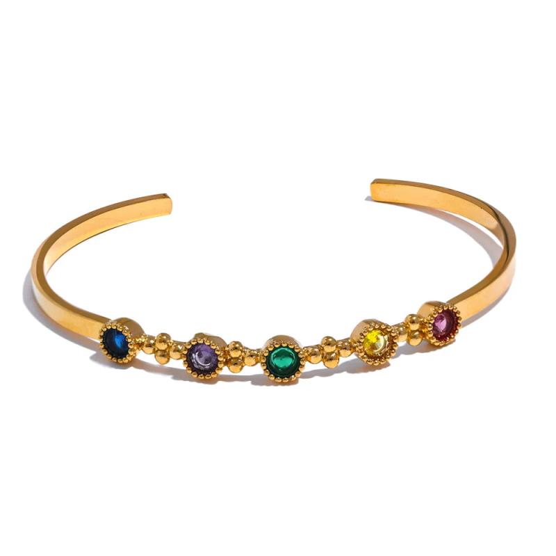 Colorful CZ Stainless Steel Bracelet Bangle Waterproof Jewelry