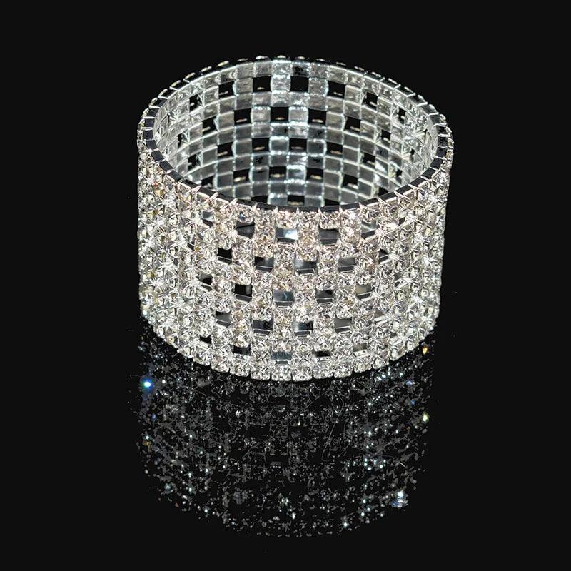 Bridal Rhinestone Bracelet Multi-row Crystal Stretch Bracelet