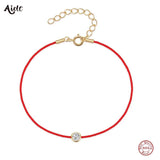 925 Silver Solitaire Zircon Red Rope Bracelet Women 18K Daily Leisure Gift