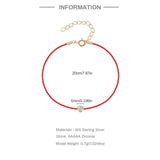 925 Silver Solitaire Zircon Red Rope Bracelet Women 18K Daily Leisure Gift