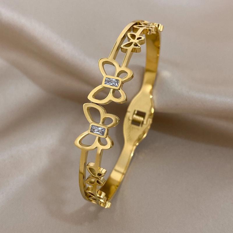 Butterfly Bangle Bracelet Stainless Steel Cuff Elegant Gift