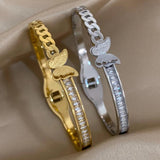 Butterfly Bangle Bracelet Stainless Steel Cuff Elegant Gift