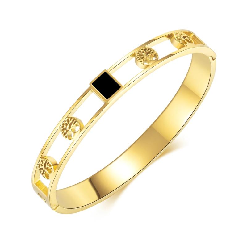 Stainless Steel Tree Hollow Bangle Bracelet for Women