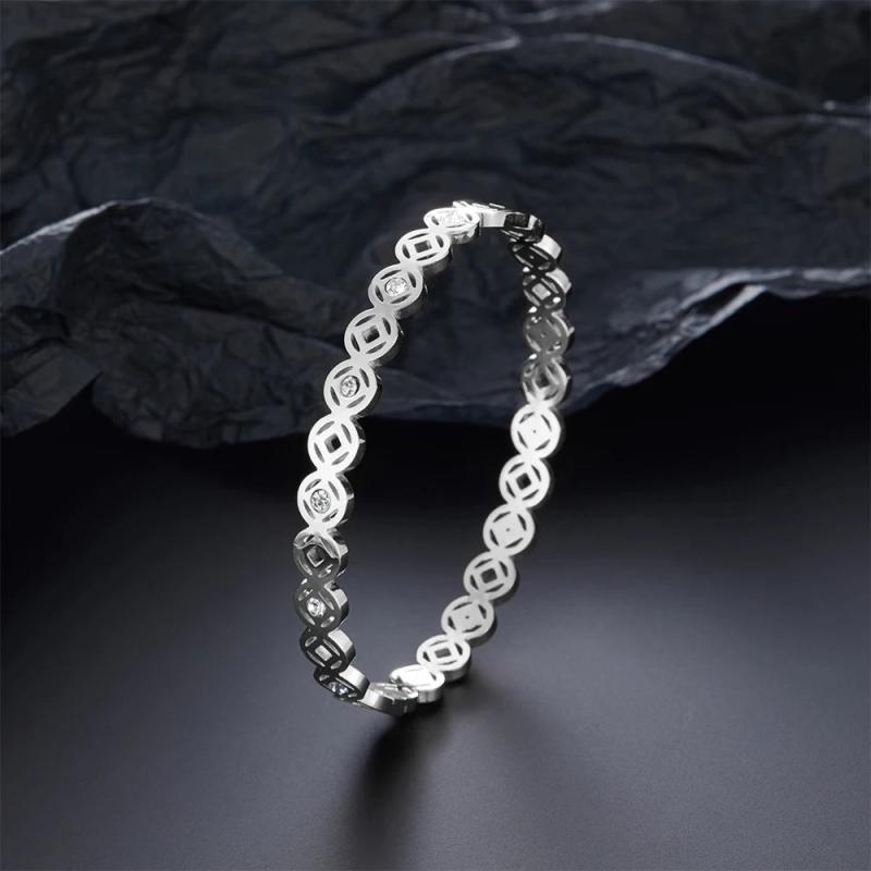 Luxury Crystal Bangles for Women, Stainless Steel Bracelets, Gift