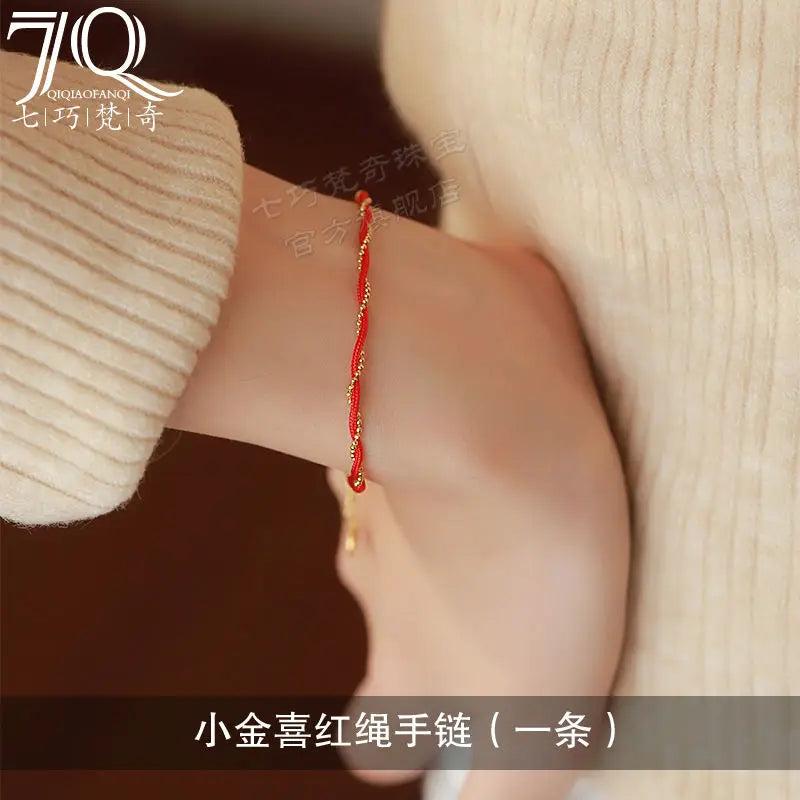 S925 Silver Happy Bracelet Red Rope Woven Hand Rope Light Niche