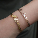 Custom Name Bracelets for Women Stainless Steel 18k Plated Bangles