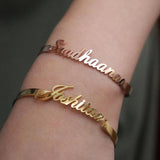 Custom Name Bracelets for Women Stainless Steel 18k Plated Bangles
