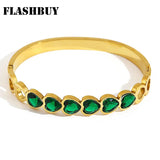 Green Crystal Heart Stainless Steel Bangles for Women