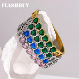 Green Crystal Heart Stainless Steel Bangles for Women