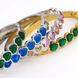 Green Crystal Heart Stainless Steel Bangles for Women