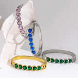 Green Crystal Heart Stainless Steel Bangles for Women