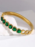 Green Crystal Heart Stainless Steel Bangles for Women