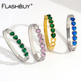 Green Crystal Heart Stainless Steel Bangles for Women