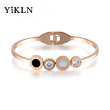 Roman Numeral CZ Crystal Wedding Bangle Stainless Steel Love Charm Bracelet
