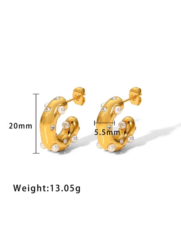 Uworld Stainless Steel Pearls Beads Huggie Earrings