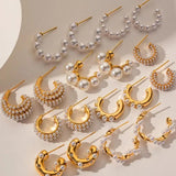 Uworld Stainless Steel Pearls Beads Huggie Earrings