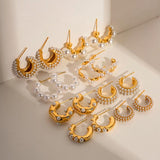 Uworld Stainless Steel Pearls Beads Huggie Earrings