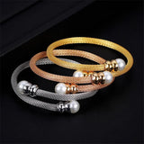 Simulated Pearl Jewelry Women Cable Bangles Bracelet