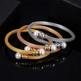 Simulated Pearl Jewelry Women Cable Bangles Bracelet