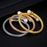 Simulated Pearl Jewelry Women Cable Bangles Bracelet