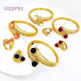 Vintage Women Bracelet Rings Set Cuff Bangle With Pearls Jewelry