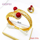 Vintage Women Bracelet Rings Set Cuff Bangle With Pearls Jewelry