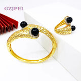 Vintage Women Bracelet Rings Set Cuff Bangle With Pearls Jewelry