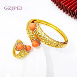 Vintage Women Bracelet Rings Set Cuff Bangle With Pearls Jewelry
