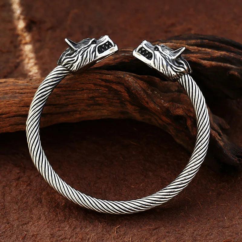 Man's Wolf Stainless Steel Bangle Bracelet BRG-032