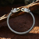 Man's Wolf Stainless Steel Bangle Bracelet BRG-032