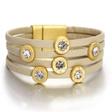 Crystal Silver Round Charm Leather Bracelets for Women