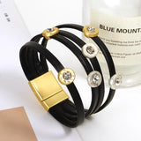 Crystal Silver Round Charm Leather Bracelets for Women