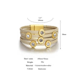 Crystal Silver Round Charm Leather Bracelets for Women