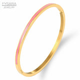 Orange Enamel Bangles Bracelets for Women Stainless Steel Jewelry