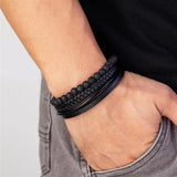 Volcanic Stone Leather Bracelet Men Stainless Steel Magnetic Clasp Bangle