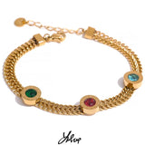Colorful CZ Stainless Steel Cuban Chain Bracelet Bangle