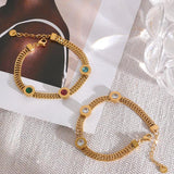 Colorful CZ Stainless Steel Cuban Chain Bracelet Bangle