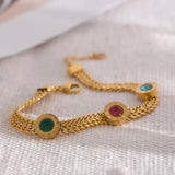Colorful CZ Stainless Steel Cuban Chain Bracelet Bangle