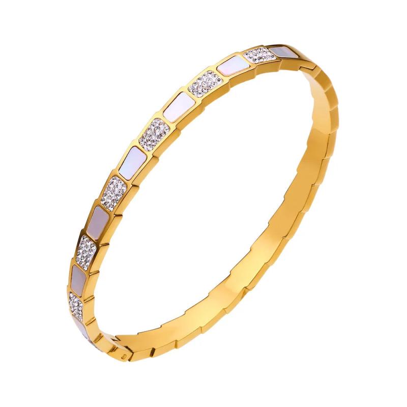 Zircon Inlaid Snake Bone Bracelet Snap Bangle