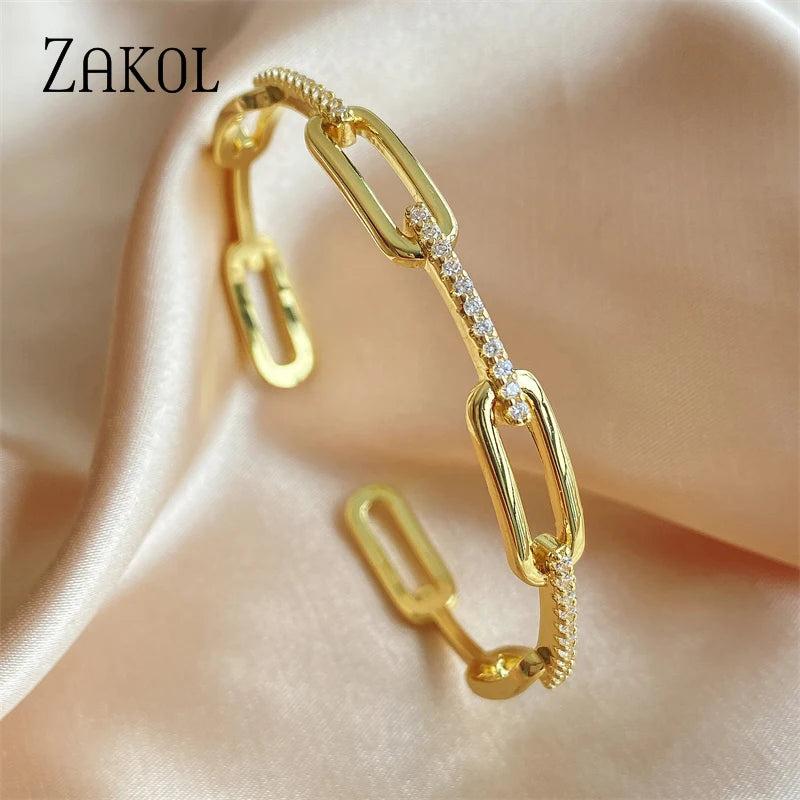 Geometric Hollow Cuff Bangle with Cubic Zircon